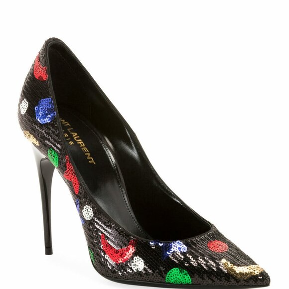 Brand New Saint Laurent Palace Sequin High Heels SZ 39 MSRP $1195 - Picture 1 of 16